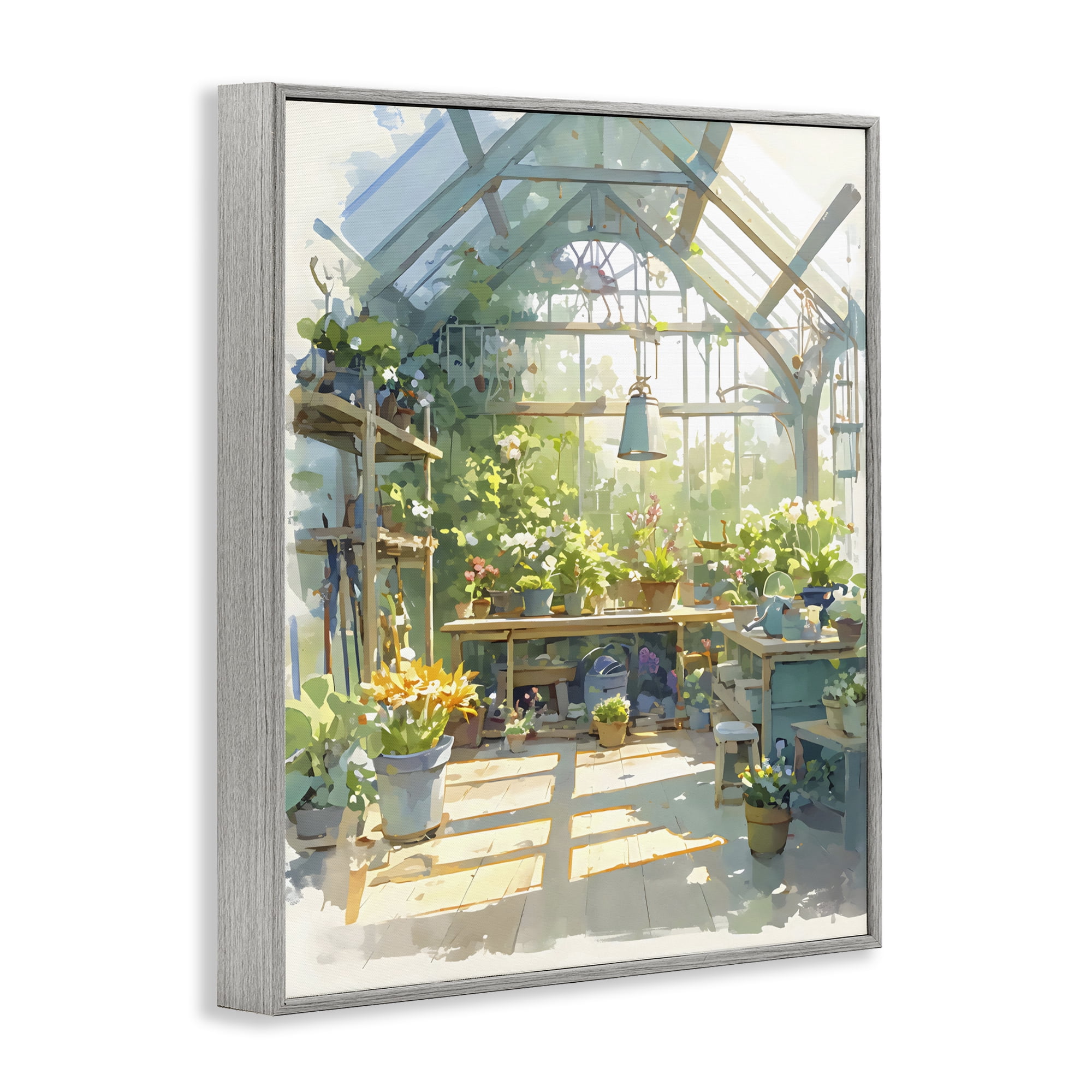 Stupell Industries Sunlit Greenhouse Plant Sanctuary Gray Framed Giclee Art, design by Creative Studio
