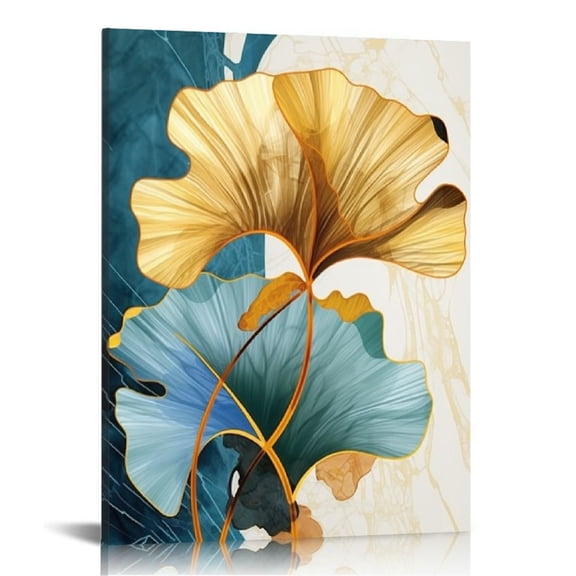 JEUXUS  Abstract Wall Art Painting Blue Green Yellow Gold Leaf Canvas Print Wall Artwork Pictures Ready To Hang For Living Room Bedroom Office Home Decoration Stained Glass Roses