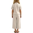 thumbnail image 4 of Amidoa Girls 2 Piece Outfits Summer Clothes Solid Color T Shirt Cute Ruffle Sleeve Short Sleeves Casual Pants Kids Clothing Sets Beige Size 1T, 4 of 9