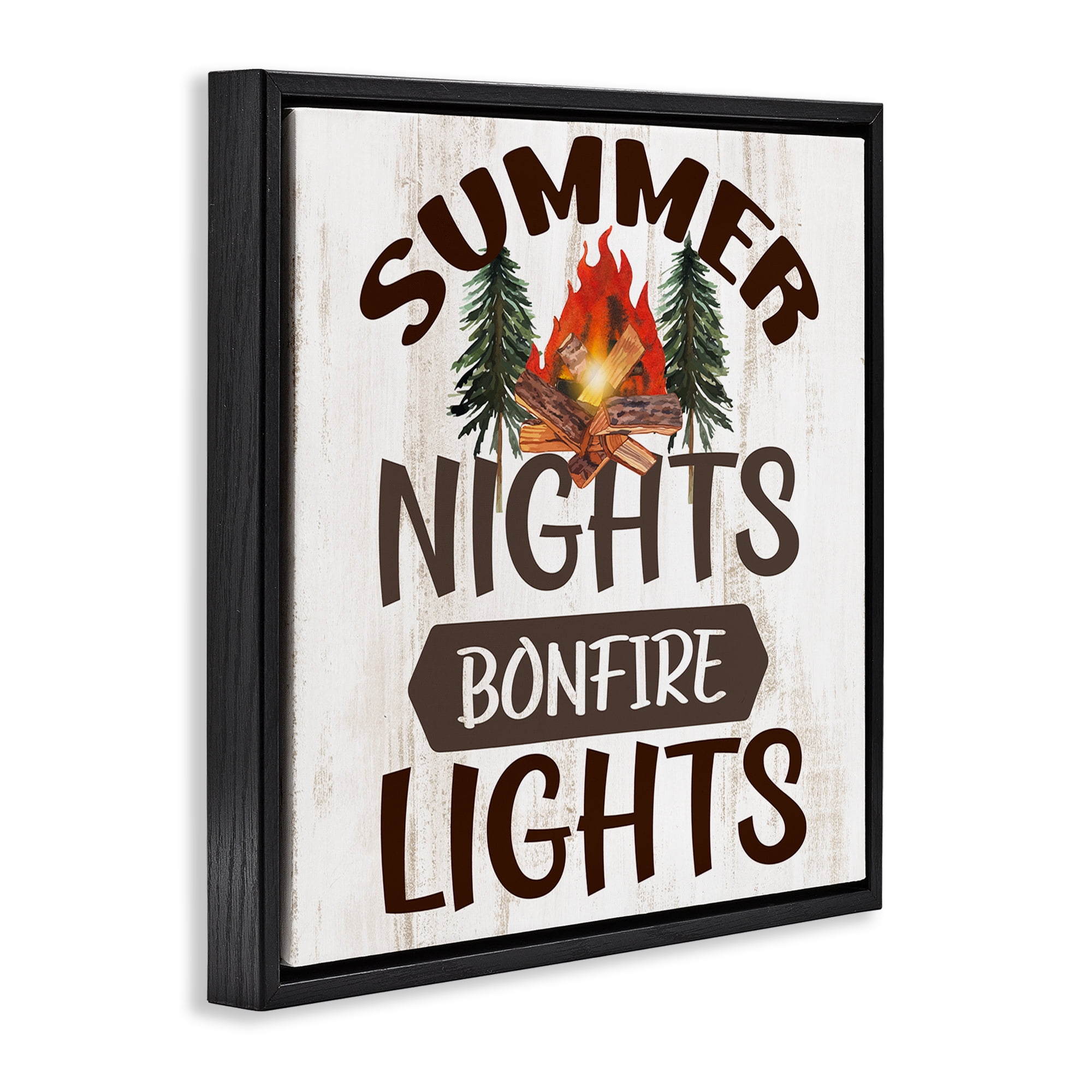 Stupell Industries Summer Nights Phrase Landscape Painting Black Floater Framed Canvas Art Print Wall Art, 18 x 18