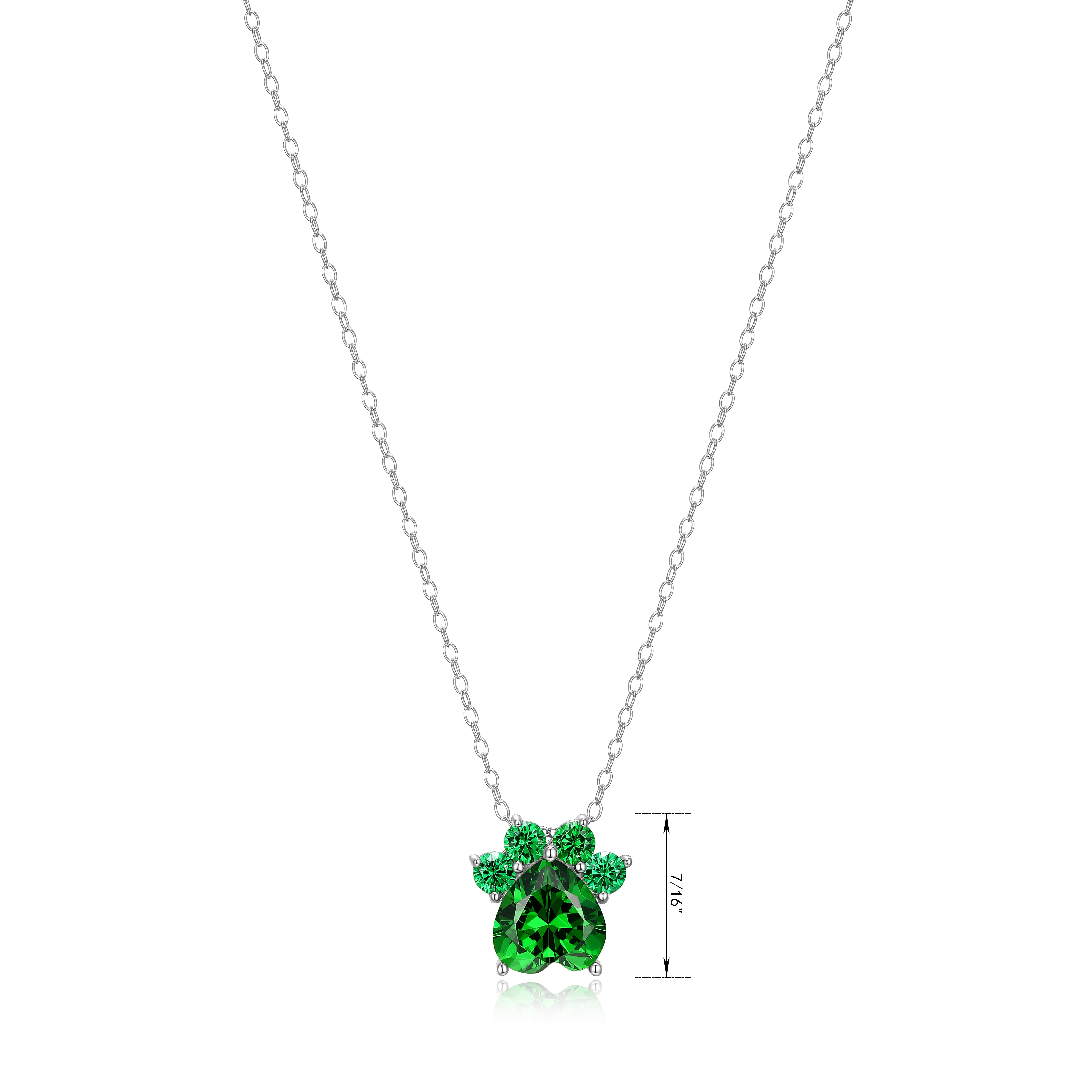 Forever Facets Platinum over Sterling Silver Simulated Emerald Paw Print Necklace