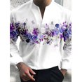 thumbnail image 1 of Camisa de manga larga para hombre con estampado floral, cuello en V, ropa de calle de manga larga estampada para exteriores, ropa informal, 1 of 6