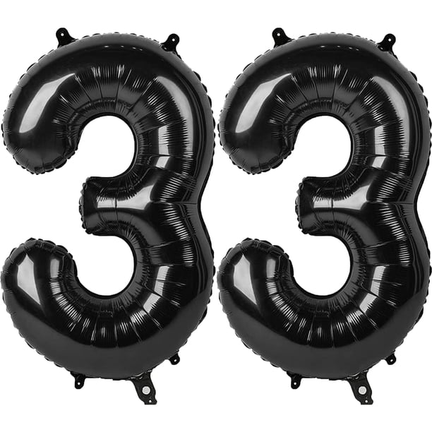 Globo Kelfuoya, 40 cm, negro, número 33, lámina de mylar, helio