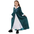 thumbnail image 2 of BRGZLK Medieval Princess Costume Solid Color Long Sleeve Round Neck Gown French Retro Long Skirt Flower Girl Dress Robe Gown Green 11-12 Years, 2 of 5