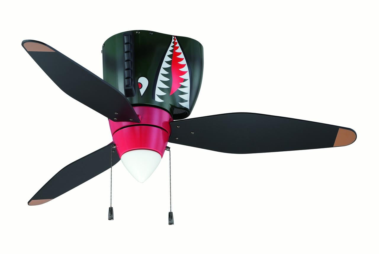 48-Inch 3 Blade Hugger Ceiling Fan WB348TS3 Craftmade Kids Ceiling Fan Boys WB348TS Tiger Shark Warplane With Light