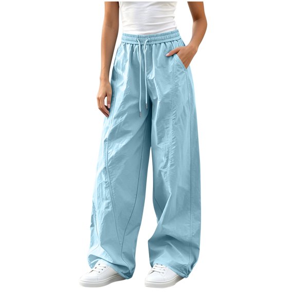 Htigea Hiking Pants for Women Lightweight Quick Dry Climbing Pant Drawstring Elastic Waisted Wide Leg Pant with Pockets Light Blue M