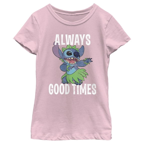 Girl's Lilo & Stitch Always Good Times Graphic Tee Light Pink Large