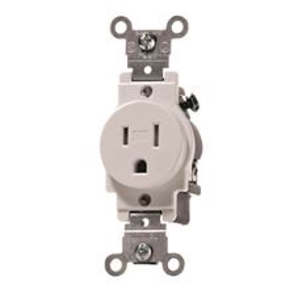 TAMPER PROOF SINGLE POLE RECEPTACLE 15 AMPS WHITE