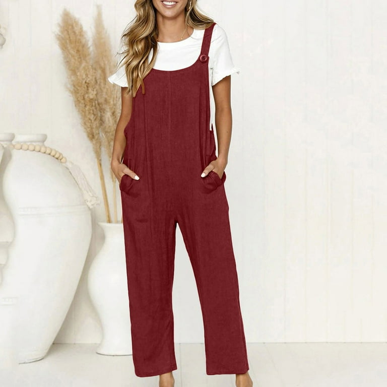 YUNAFFT Yoga Pants for Women Clearance Plus Size Women's Casual Loose Baggy  Pocket Jumpsuit Fashion Playsuit Trousers Overalls Cotton And Linen  Jumpsuit 