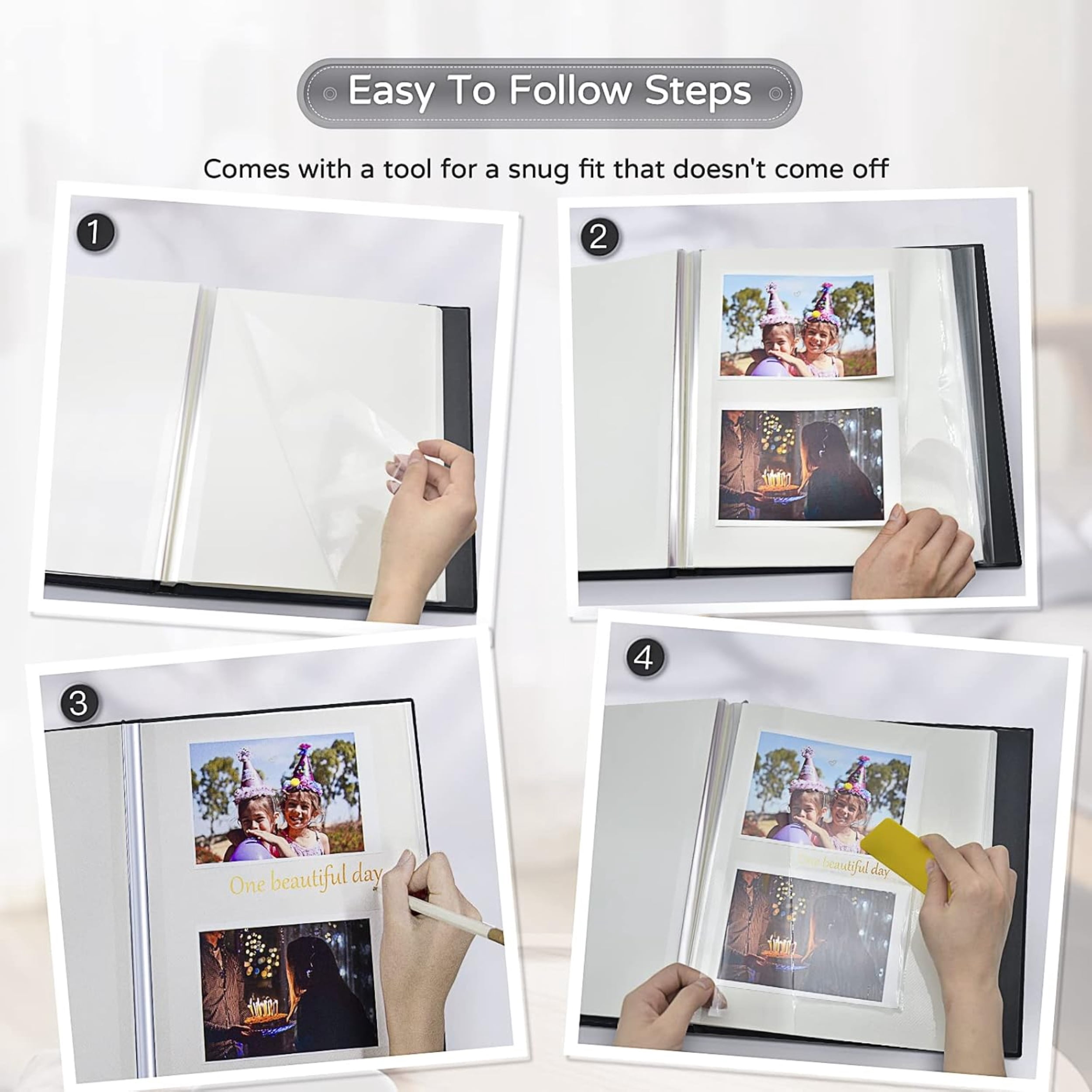 Large Photo Album Self Adhesive 4x6 5x7 8x10 Scrapbook Album DIY Picture Book, Gifts for Mom, Family Baby and Wedding, with Metal Pen and Plastic Board