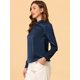 thumbnail image 3 of Blusa Allegra K de Manga Abullonada Plisada con Cuello Alto Suave Sedoso Azul Oscuro L, 3 of 5
