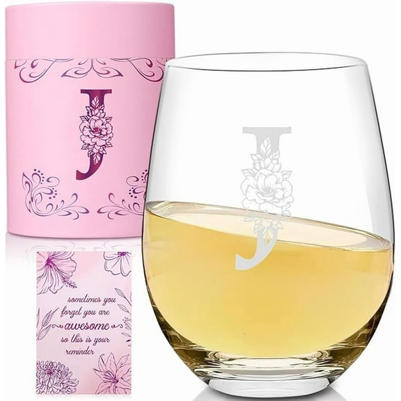 Personalized Stemless Wine Glass Gifts for Women, Monogrammed A-Z Initial Engraved Wine Glass Customized Gift, Birthday Gifts for Women Her, Wedding Gift Ideas for Mom Friend Sister Wife Daughter