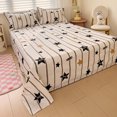 Cute Cartoon Star Flat Sheet Full Queen Size Geometric Stripes Pattern