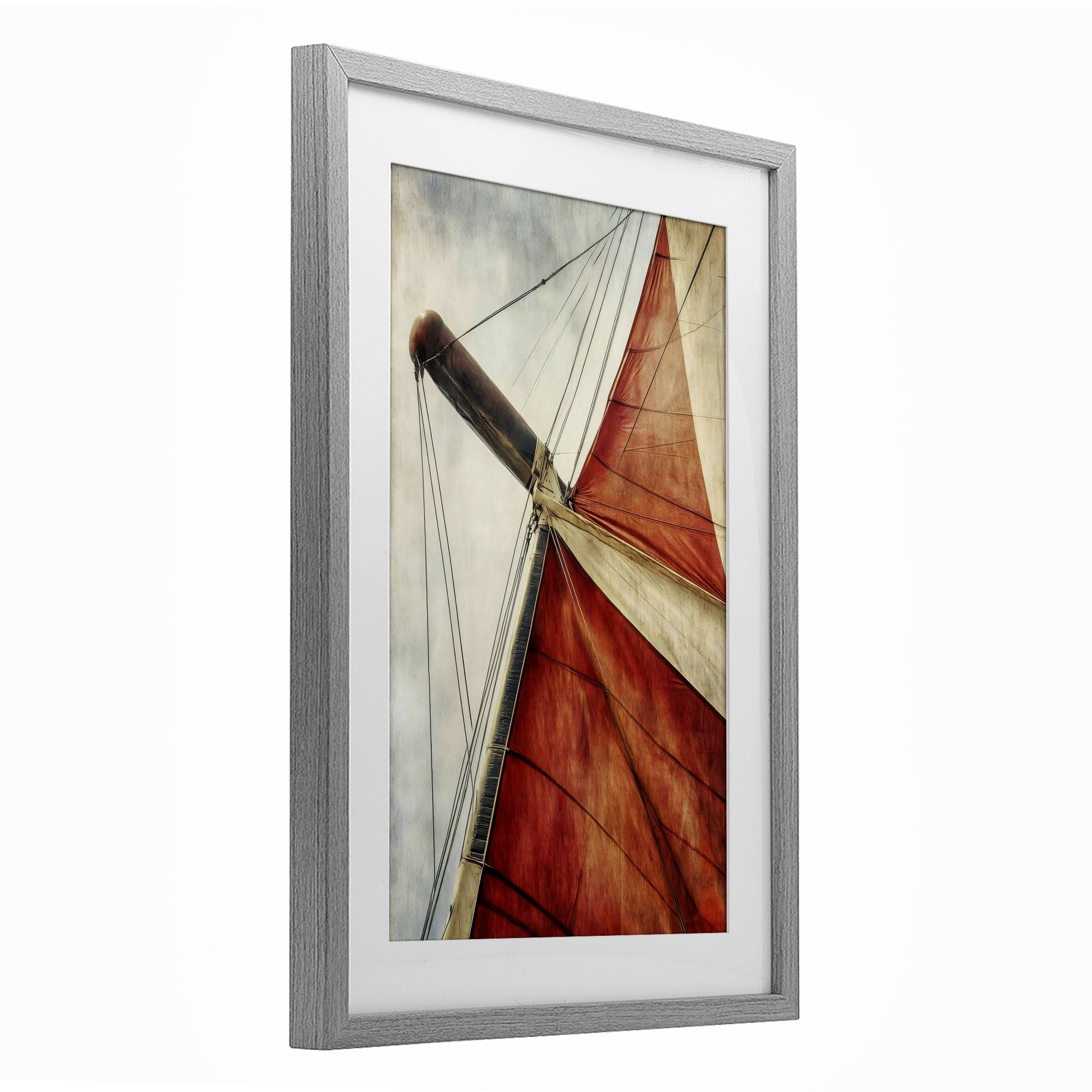 Stupell Industries Red Sail at Sea Gray Framed Print Under Glass, design by Creative Studio