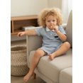 thumbnail image 3 of BemeyourBBs Toddler Baby Boy Summer Clothes Sailboat Outfit Striped Waffle Knit Embroidered Button Turn Down Neck Short Sleeve Shirt Tops and Pockets Shorts 2 Pcs Set, 3 of 9