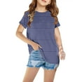 thumbnail image 2 of yillto Girls Striped Shirts Summer Short Sleeve Color Block Trendy Crewneck Loose Pullover Tops, 2 of 4