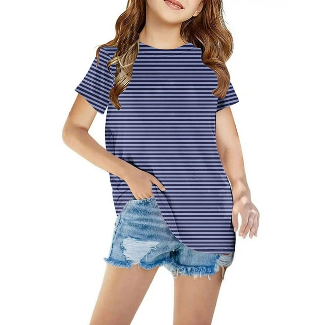 TopLLC Manches Courtes Col Rond Blouses & Chemises Chemises pour Enfants T-Shirt Graphique Manches Courtes Col Rond Crop Top pour 3-14 Ans Filles et Garçons T-Shirt Tee Blouse Fille