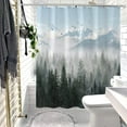 thumbnail image 4 of Gray Misty Forest Shower Curtain Grey Nature Foggy Tree Mountain Shower Curtains for Bathroom Waterproof Fabric Woodland Decorative Modern Black Bath Curtain with Hooks (Dark2, 72" x 72"), 4 of 6
