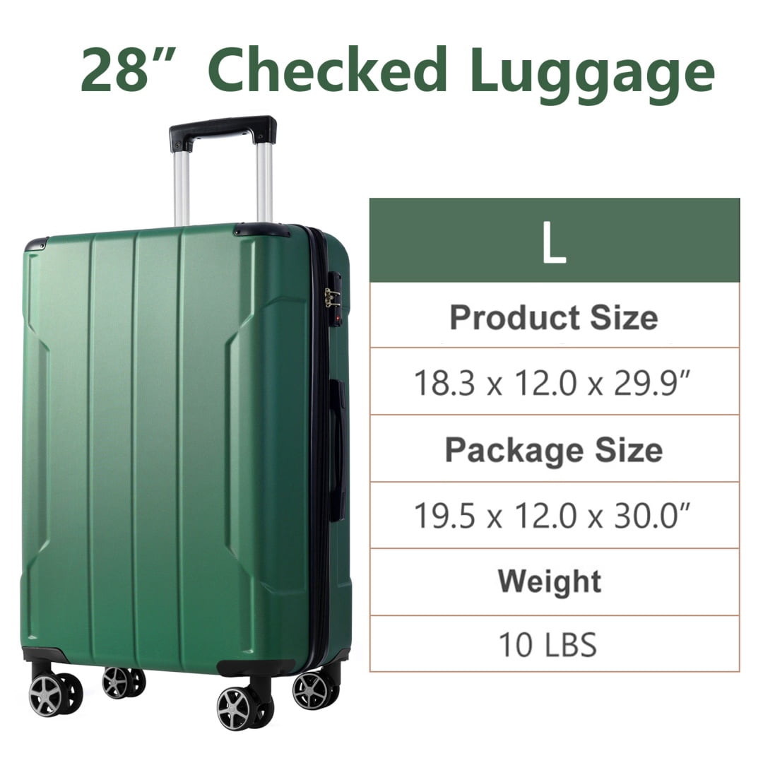 Yougu 28" Lightweight Hardshell Luggage ABS Suitcases with Double Wheels, Expandable Checked , (Green)