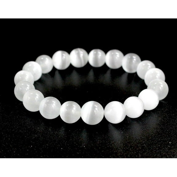Natural Selenite Stone Bracelet 8mm Clear Crystal Stretch Bracelet Handmade