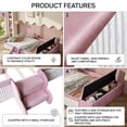thumbnail image 4 of Harper & Bright Designs Twin Size Floor Daybed with Stairs, Velvet Upholstered Daybed Frame with Lift-Up Side Storage, Low Platform Bed for with Padded Guardrails, Pink+White, 4 of 17