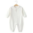 thumbnail image 2 of Nwiuh Unisex Newborn Baby Romper Ribbed Onesie Infant Long/Short Sleeve Jumpsuit (White, 12-18 Months), 2 of 4
