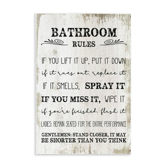 Stupell 'Bathroom Rules Funny' Distressed Wood Design Wall Art - Multi-Color 12 x 18
