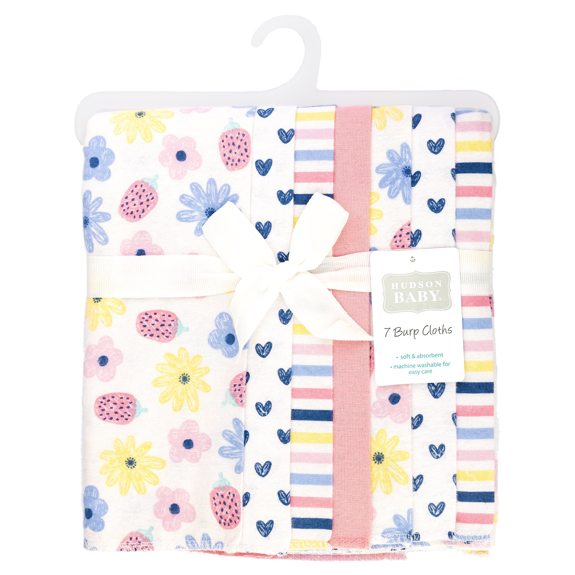 Hudson Baby Unisex Baby Cotton Poly Flannel Burp Cloths, Flowers And Strawberries, One Size