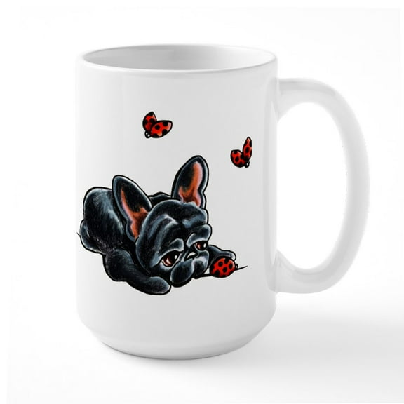 CafePress - Black Frenchie Ladybug Mugs - 15 oz Ceramic Large White Novelty Mug