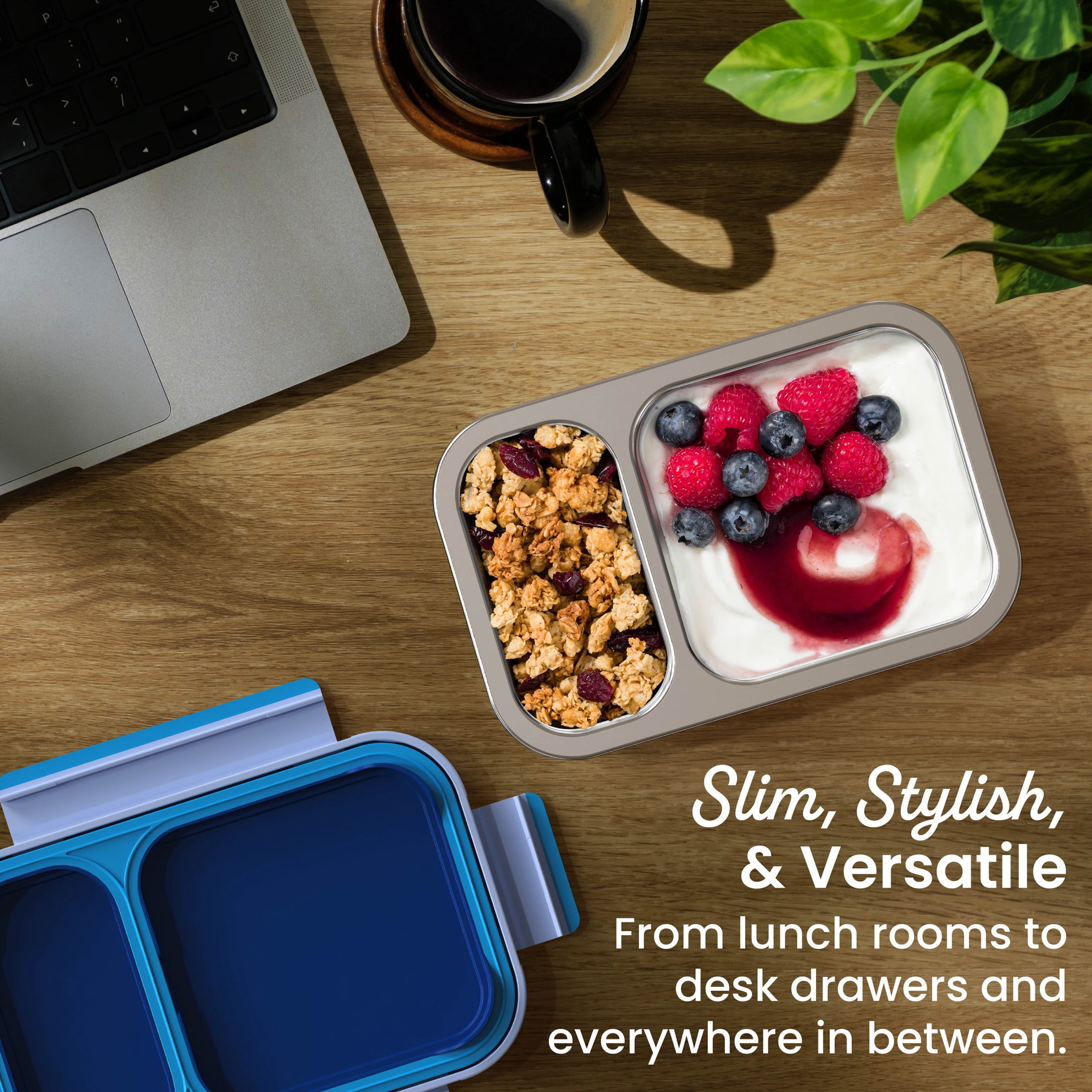 Bentgo Stainless Steel Snack Box - Leak-Proof, 2 Compartments, 2-Cup Capacity, Ideal for Kids 3+, Teens & Adults, Durable, Reusable (Navy)