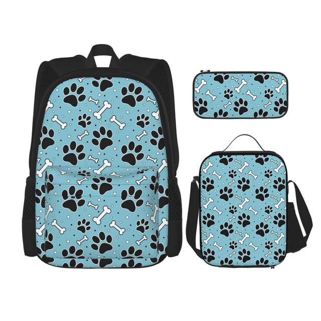 Balery Cute Dog Footprints Mochila Escolar 3 en 1 para Niños - Mochila Resistente con Lonchera Térmica y Estuche - Mochila Escolar para Niños y Niñas