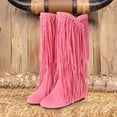 thumbnail image 5 of IUJSOY Cowboy Boots for Women Fringe Cowgirl Boots Suede Round Toe Mid Calf Boots Casual Low Heels, 5 of 6