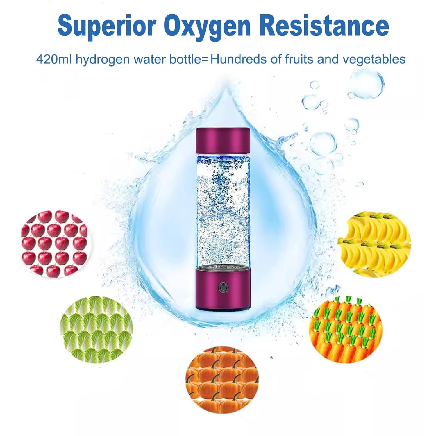 Hydrogen Water Bottle, Portable Hydrogen Water Ionizer Machine, Liquid Water Bottle with Built-in LED Light, Hydrogen Rich Water Glass Drinking Water Bottle for Travel, Fitness, Yoga Black Color