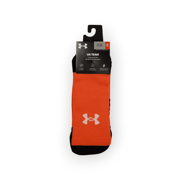 UA Team Cushioned Crew Socks, M 13-16, Orange