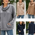 thumbnail image 3 of GENEMA Womens Autumn Long Sleeve Loose Sweatshirt Cowl Neck Lace-Up Drawstring Pullover Tunic Tops Solid Color Winter Warm Shirts Streetwear with Pocket, 3 of 19