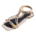 thumbnail image 6 of Beach Sandals Women Braided Band Square Open Toe Slingback Flat Shoes Casual Nonslip Bohemian Beaded Walking Shoes Beige Size 7.5, 6 of 6