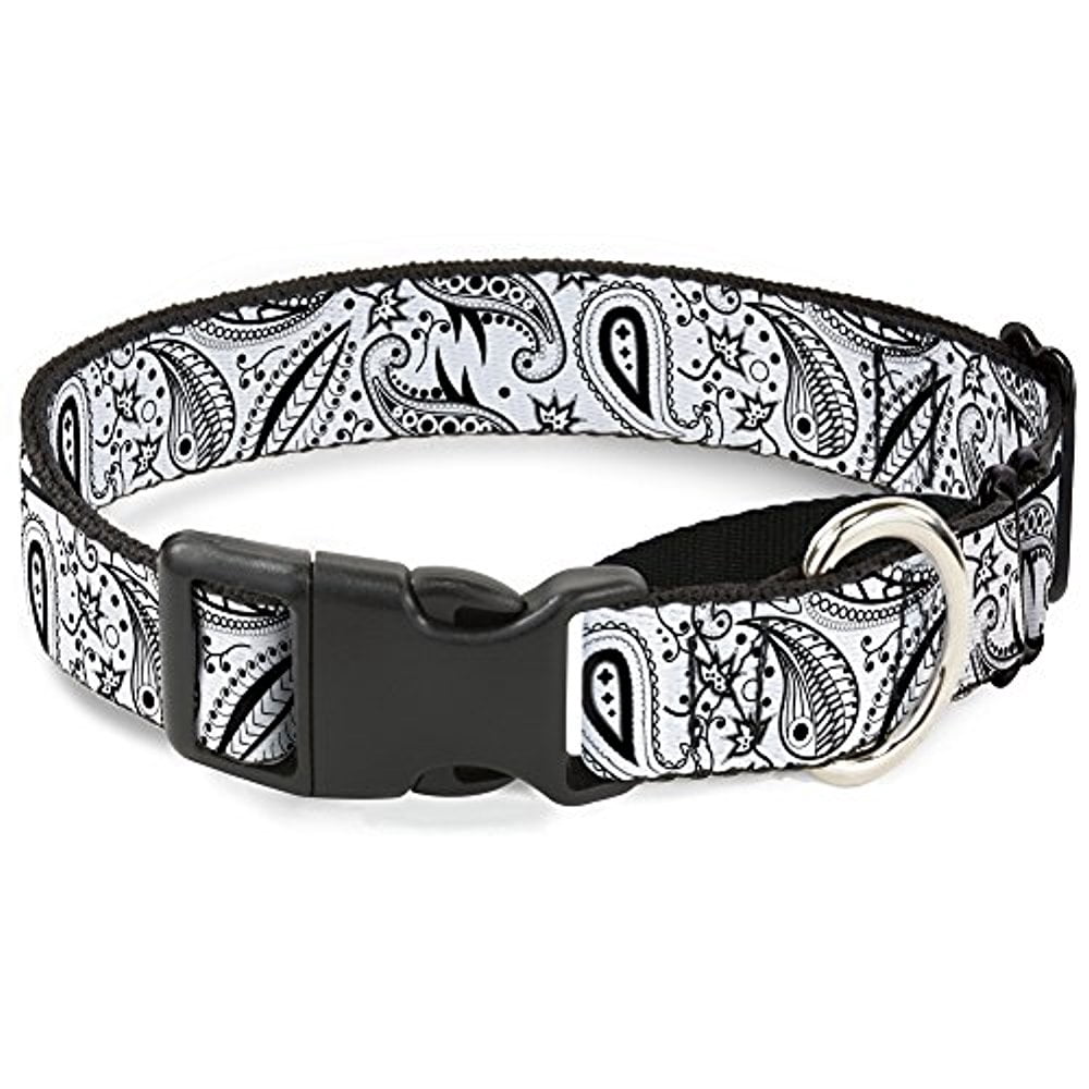 Buckle-Down Floral Paisley3 White Black Martingale Dog Collar