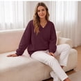 thumbnail image 6 of VV AVEORS Womens Sweatshirts No Hood Loose Fit Long Sleeve V Neck Casual Sweatshirt Fall Fashion Comfort Winter Hoodless Hoodies Wine L, 6 of 8