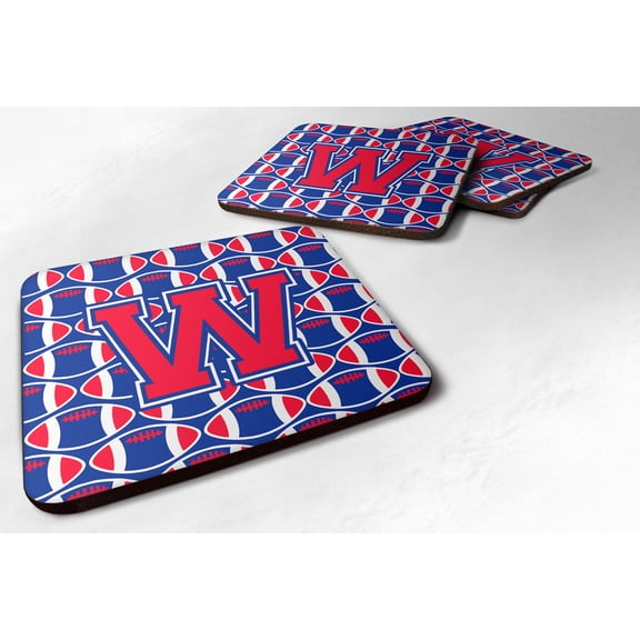 Letter W Football Harvard Crimson and Yale Blue Foam Coaster Set of 4