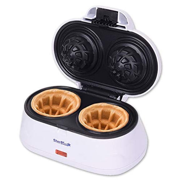 Fabricant de Double Bol Gaufré par StarBlue - Blanc - Fabriquez des Formes de Bol Gaufres Belges en Quelques minutes / Idéal pour Servir de la Crème Glacée et des Fruits / Idées-Cadeaux 110V 50/60Hz 1200W
