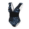 thumbnail image 4 of Yiaed Navy Camouflage American Flag Print Women's Ruffled One Piece Swimsuit V Neck Swimwear Slimming Monokini for Woman-Small, 4 of 8