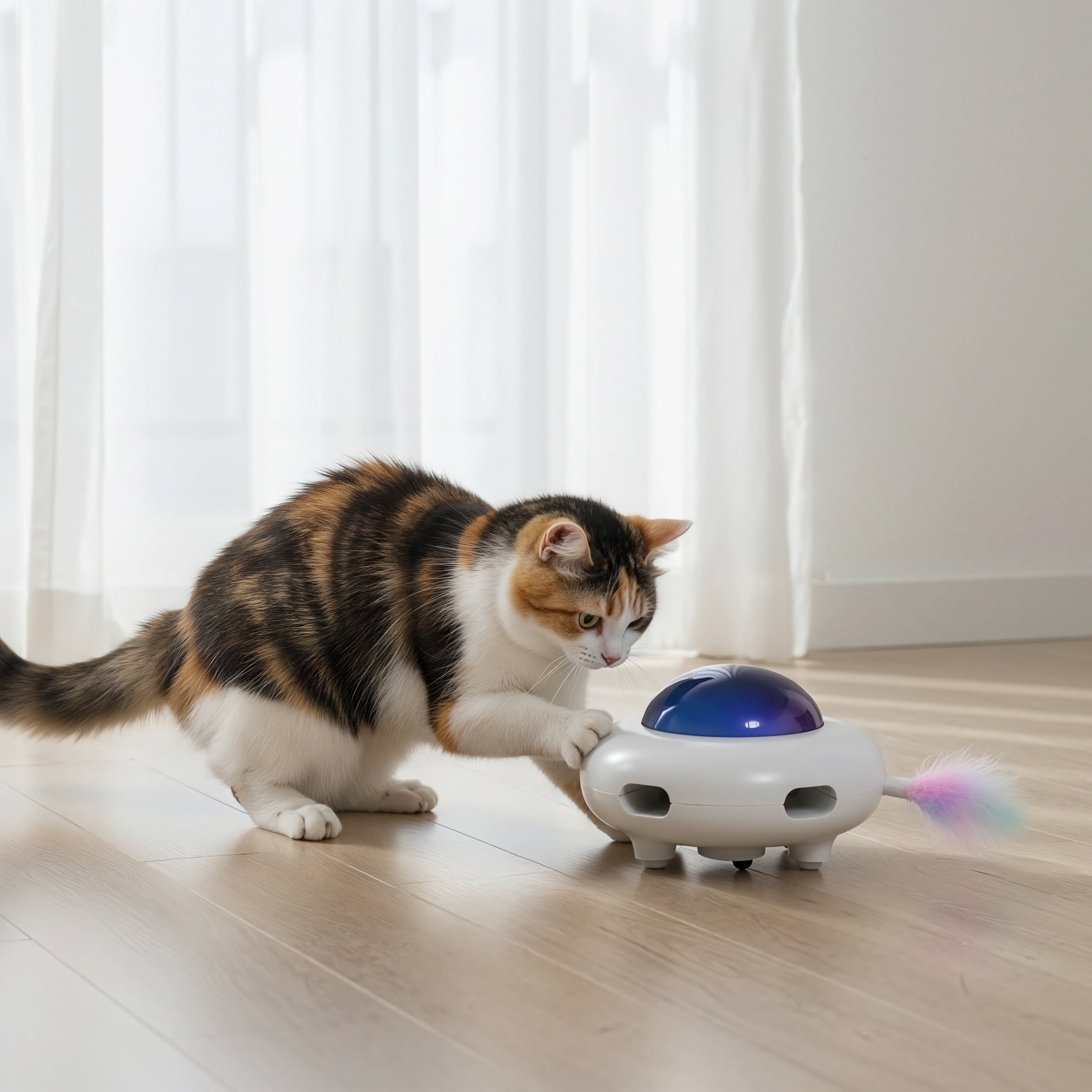 Max & Marlow Electric UFO Cat Toy with Random Feather Action, 3 Speed Modes, Touch-Activated