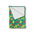 thumbnail image 2 of Fruit Soft Flannel Fleece Throw Blanket, Summer Time Layout of Watermelon Bananas Peach Pears Strawberries and Lemons, Cozy Plush for Indoor and Outdoor Use, 70" x 90", Shamrock Green, by Ambesonne, 2 of 5