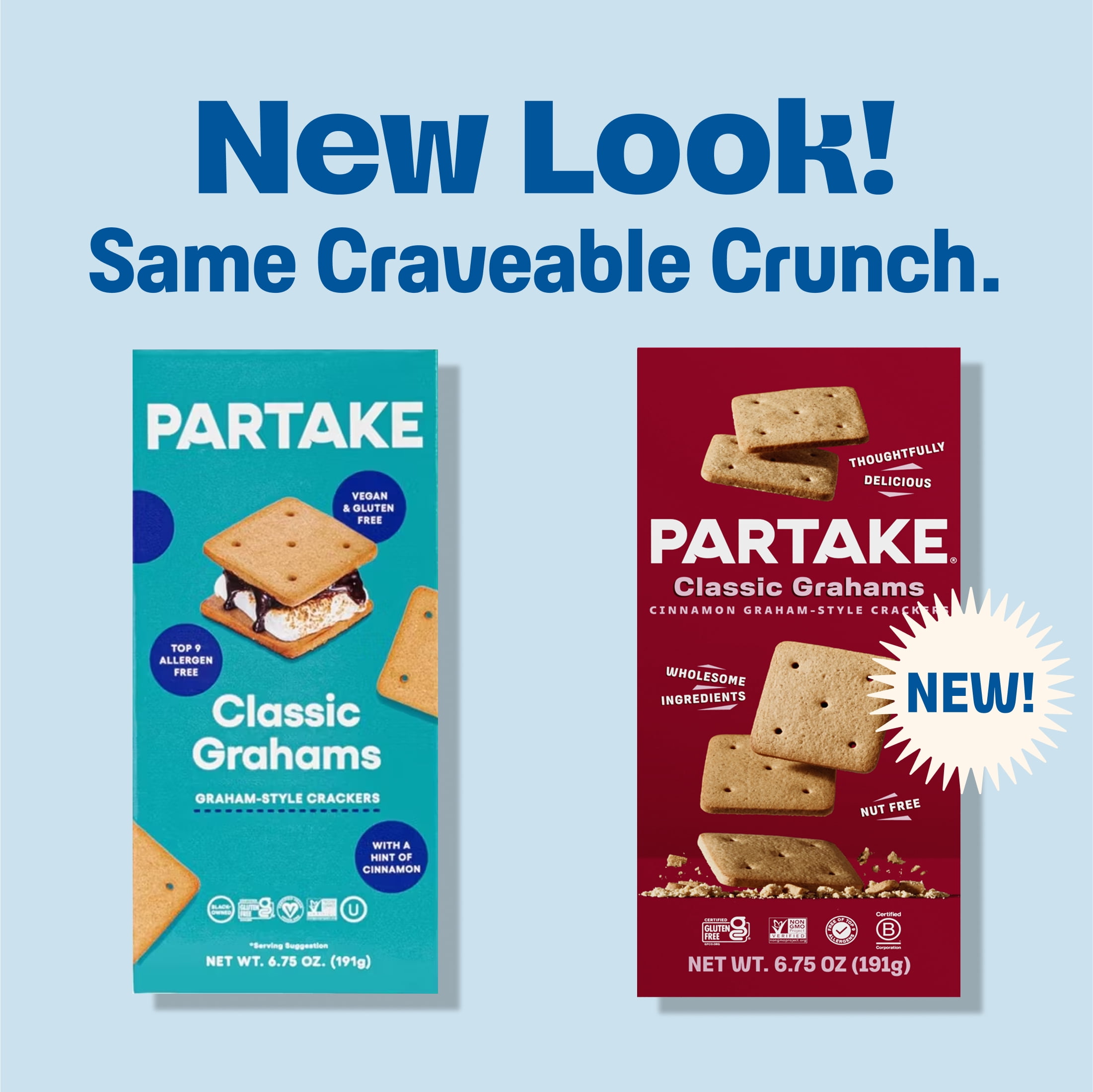 Partake Classic Graham Crackers, Vegan & Gluten-Free, Shelf-Stable, Crunchy, Baked, 6.75 oz