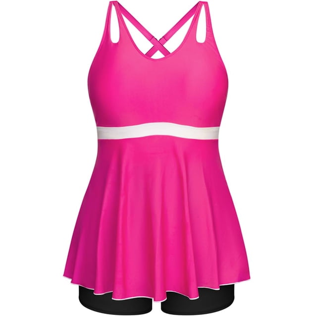 Traje de baño Tankini Hanna Nikole para mujer, talla grande, color rosa intenso