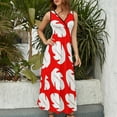 thumbnail image 4 of Red & White Tropical Leaf Sleeveless Dress elegant chic wedding evening dresses Woman dresses summer women's suit, 4 of 6