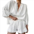 thumbnail image 2 of Conjunto de Dos Piezas para Mujer: Top de Larga con Lazo y Bóxer con Volantes Conjunto Informal A Juego L, 2 of 10