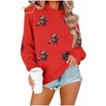 thumbnail image 2 of Womens Halloween Tops Printed Crew Neck Long Sleeve Elastic Hem Fashion Loose Fall Pullover Top Red XL, 2 of 6
