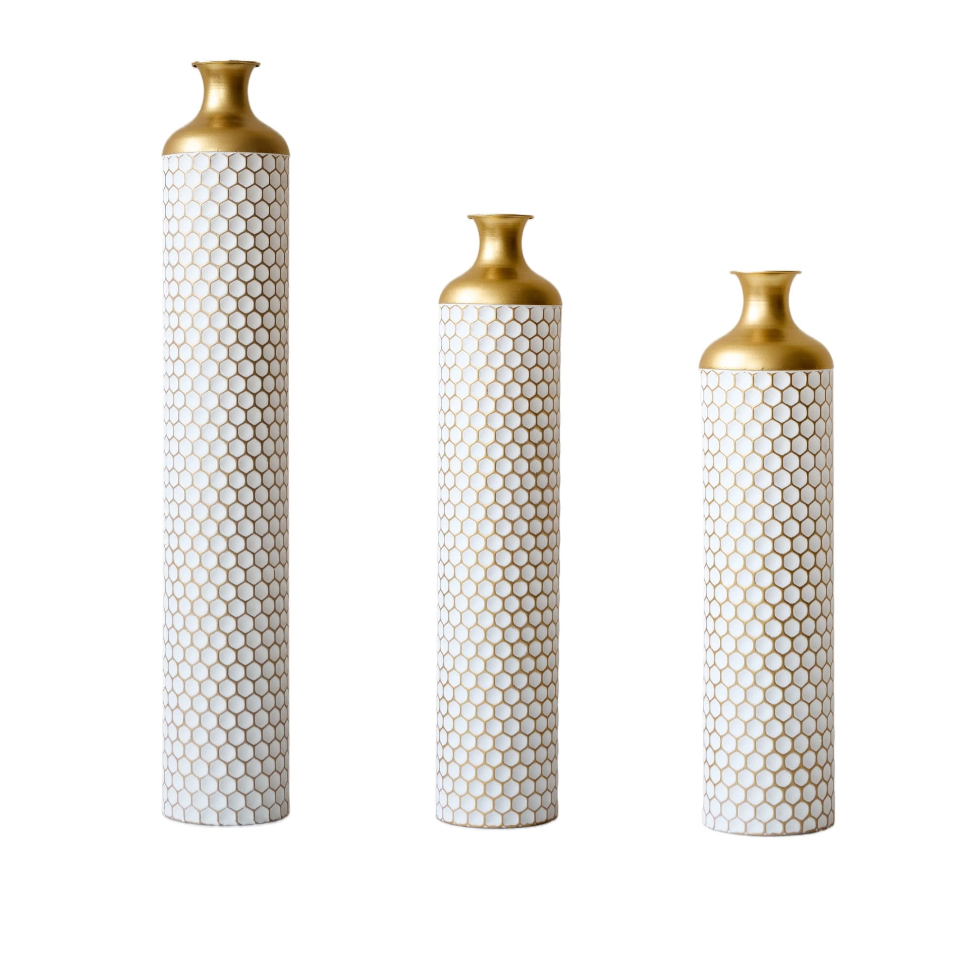 Aukfa Metal Tall Floor Vases for Decoration, Large Floor Vase Set of 3,Droplet Shaped,33.4"/28.74"/24.4"H,White