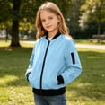 thumbnail image 6 of yardsong Girls Bomber Jacket Lightweight Stand Collar Casual Windbreaker Coat Fall Zip Up Jackets Outwear with Pockets 5 Years, 6 of 9